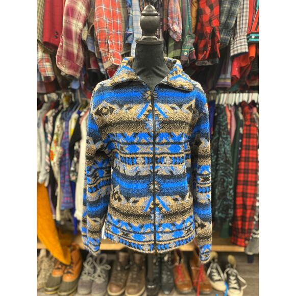 Blue/Black/Grey Half Zipper Geometric Jacket Size Med - Picture 1 of 5